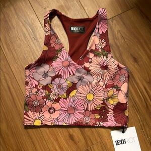 Beach Riot Ruby Floral Pink Sleeveless Crop Tank Top